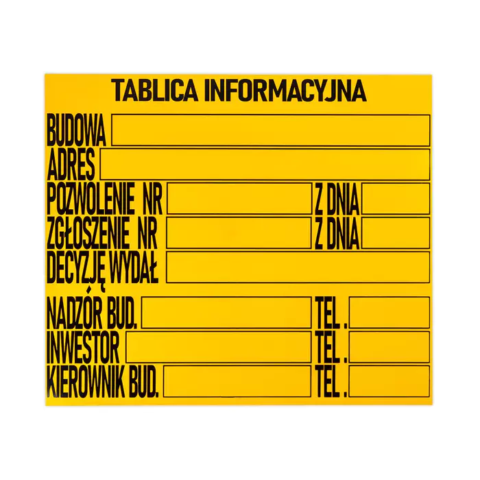 Tablica informacyjna PVC żółta