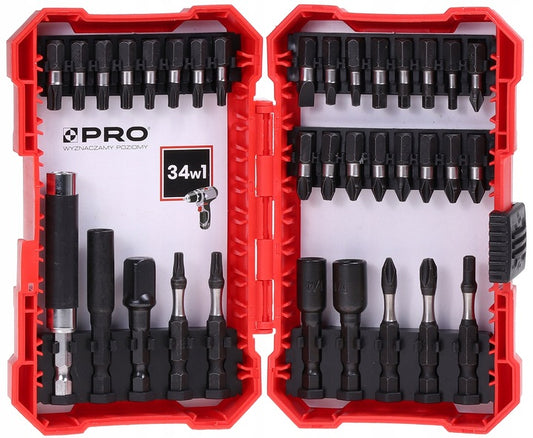 Bity udarowe PRO komplet 34 szt w etui do wkrętarki udarowej i wkrętów